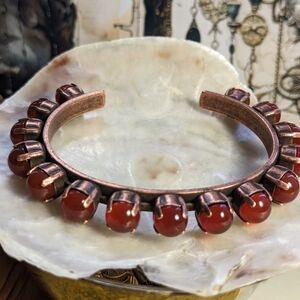 Genuine Carnelian Bracelet Cuff in Copper